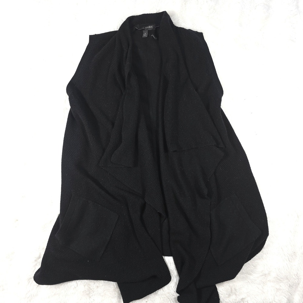 Banana Republic Cardigan Vest Womens Small Black Good Wool Blend Waterfall Drape
